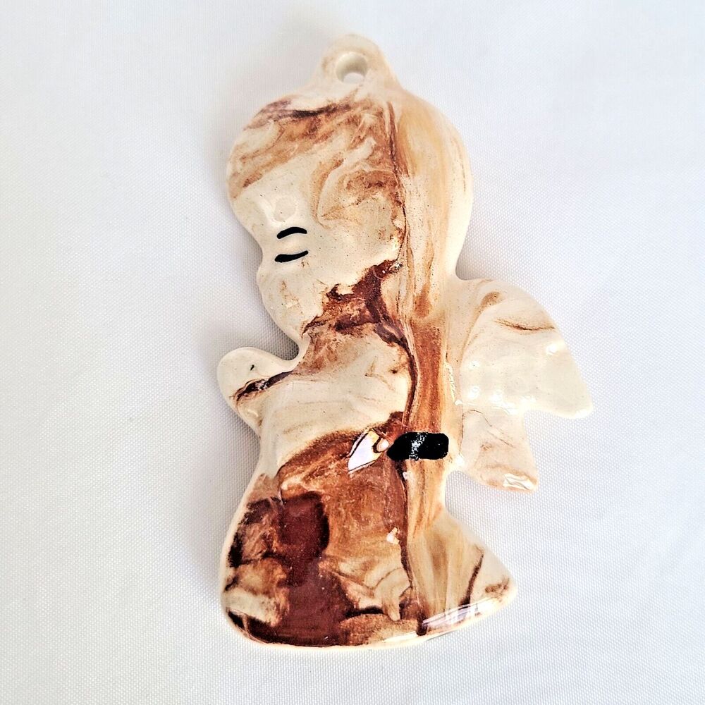 Sitka Clay Christmas Ornament Angel Art Pottery Figurine Marble Swirl Alaska Vtg